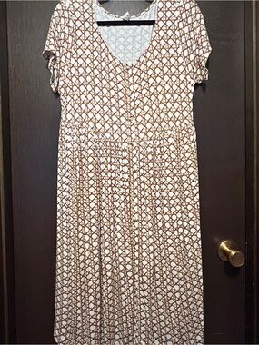 Kate Quinn Short Straight Sleeve Button Front V Waist Dress Cane Size M
